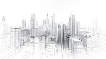 Naklejka premium Abstract wireframe city background. Perspective 3D render of building wireframe. Vector. 
