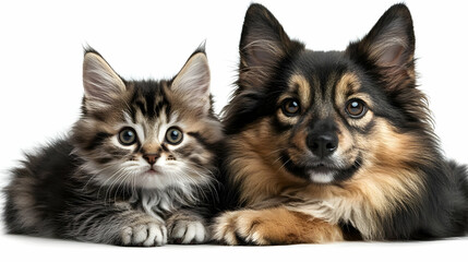 Obraz premium Cute Kitten and Puppy Look at Camera Together
