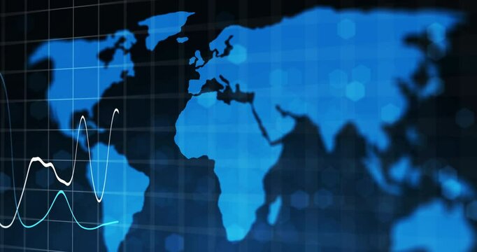 World map, chart and increase in finance for investment, global trade and sustainable business. International exchange, graph and stock market success for growth in economy or worldwide networking