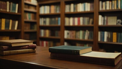 Realistic books on a shelf in a library 5