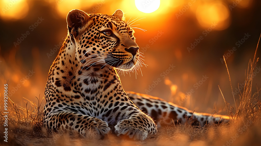 Sticker Leopard Resting in the Golden Sunset