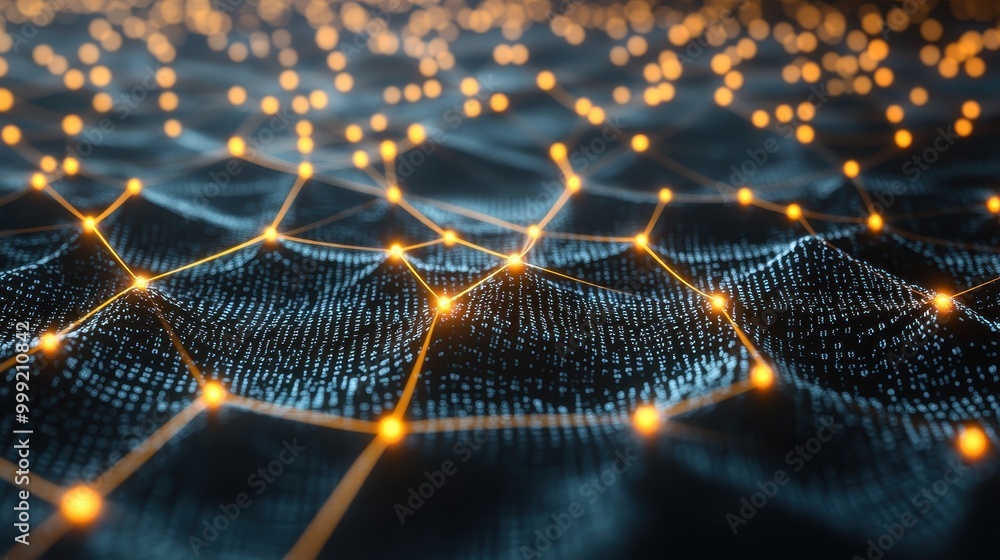 Aufkleber abstract network connection with glowing points and lines - digital technology background.
