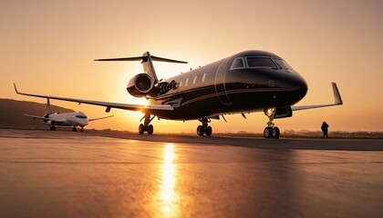 Private Jet and Luxury Sunset Airport 