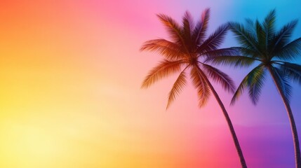 Tropical Sunset Palm Trees Silhouette   Vibrant Sky  Paradise Beach Scene