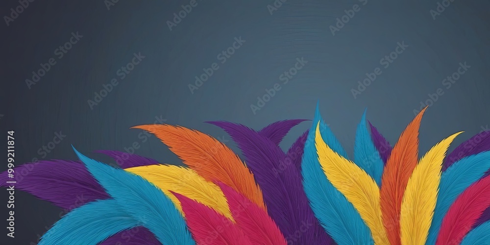 Poster a colorful feathery background with a blue and purple feather in the middle