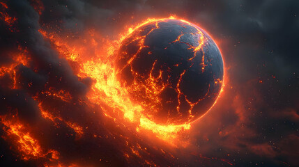 Fiery Planet Burning in Space, a Cosmic Inferno