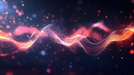 Obraz premium Abstract Background with Glowing Red and Yellow Wave of Particles and Bokeh Lights.