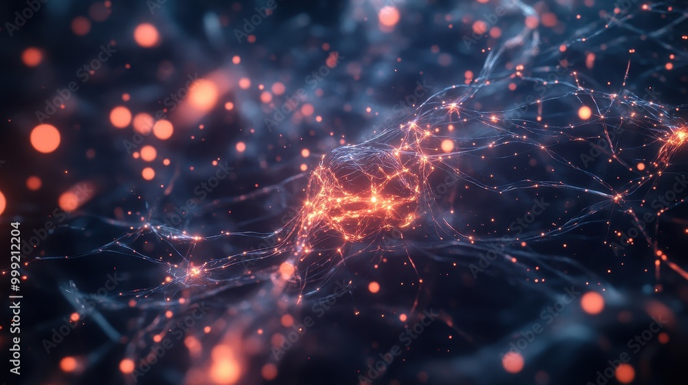 Poster abstract network with glowing points and lines, digital art, futuristic technology, cyber background