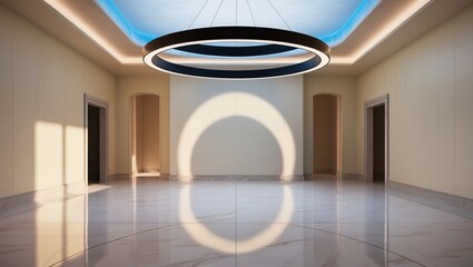 Modern Interior with Circular Ceiling Light and Marble Flooring
