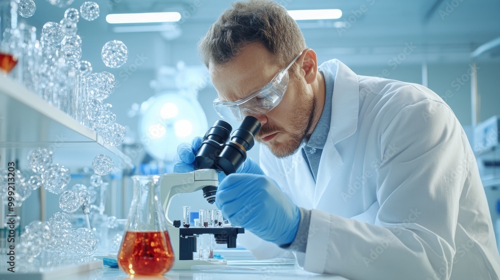 Aufkleber scientist working in laboratory with microscope
