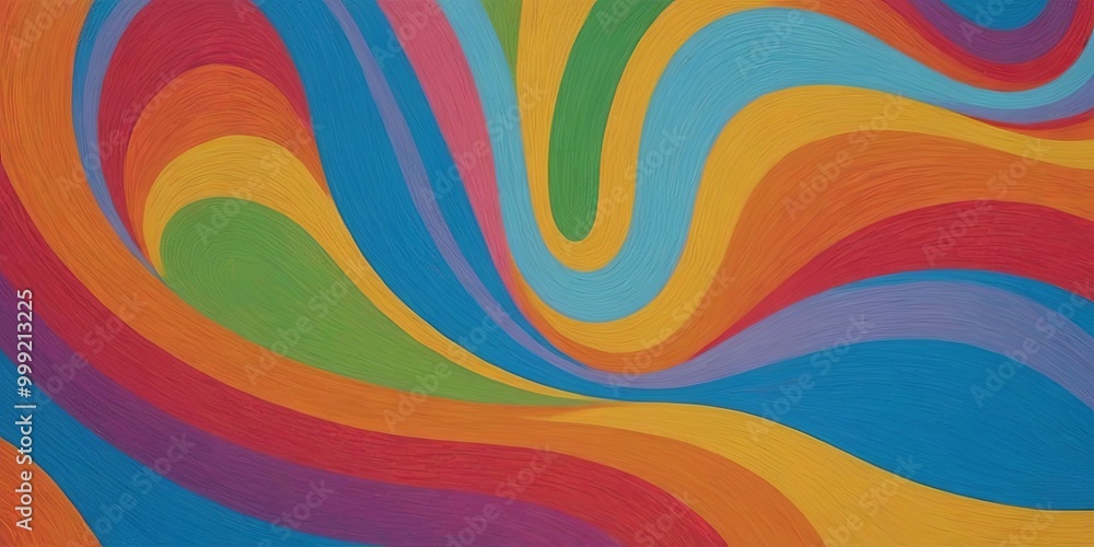 Poster a colorful painting of a wave with a rainbow in the background