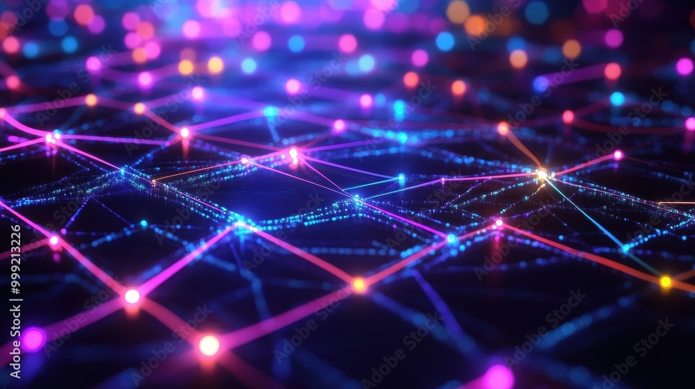 Poster abstract network connection - neon lights and digital technology concept.