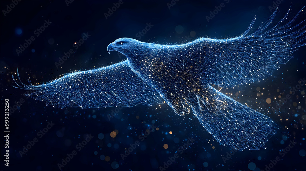 Poster Digital Art: Eagle in Flight with Glowing Lights