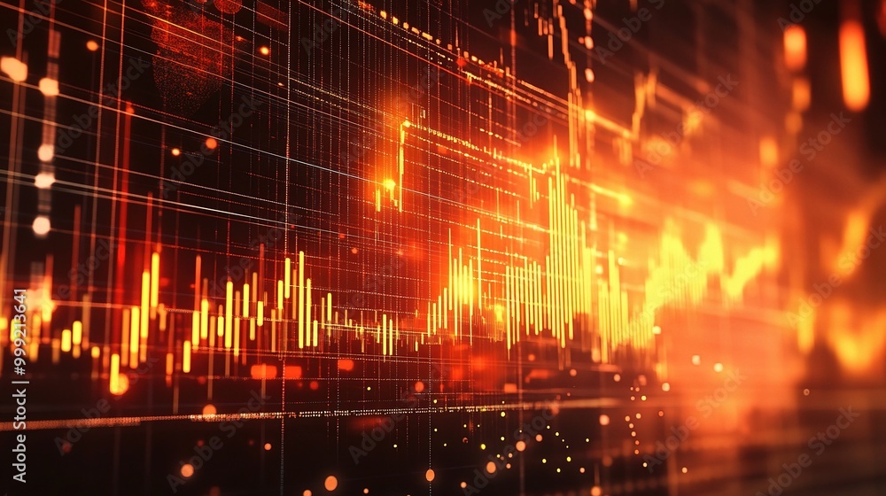 Poster abstract digital data visualization with warm colors
