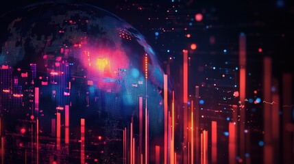 Colorful Abstract Data Visualization with Globe and Bars