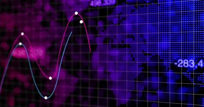 World map, chart and inflation in finance for investment, global trade or competitive statistics. International exchange, graph or stock market success for increase in economy or worldwide networking