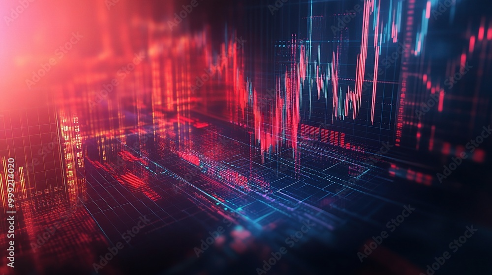 Poster abstract data visualization with red and blue colors