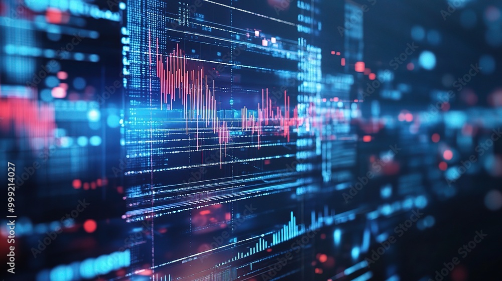 Aufkleber abstract data visualization in blue and red tones