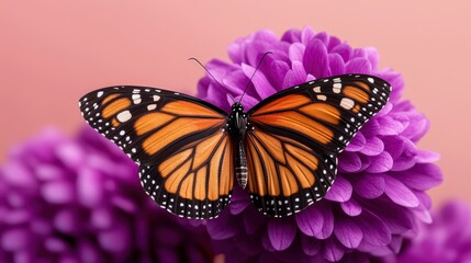 Monarch Butterfly Landing on Purple Flower   Closeup Photography