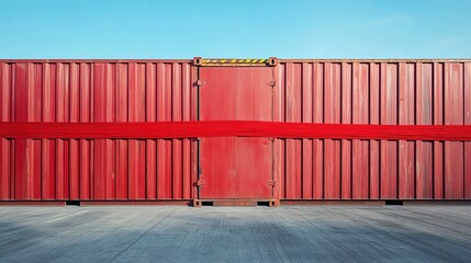 Red Shipping Container with Ribbon Against Blue Sky