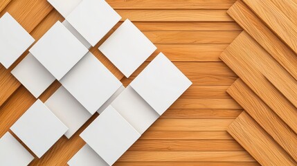 Abstract Geometric Pattern with White Squares on Wooden Background