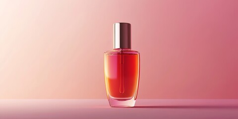 A realistic 3d rendering of a premium facial serum bottle, showcasing its sleek design and vibrant color. The bottle is isolated against a soft backdrop, enhancing its luxurious appeal