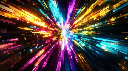 Fototapeta premium Abstract Colorful Light Streaks Radiating from Center - Neon Glow Effect Background