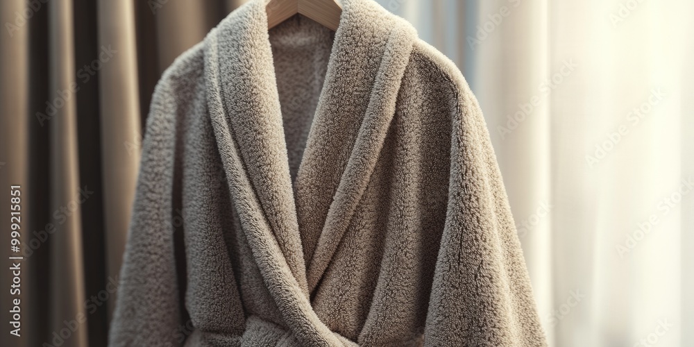 Poster a three-dimensional rendering of a luxury bathrobe, showcasing its plush texture and elegant design.