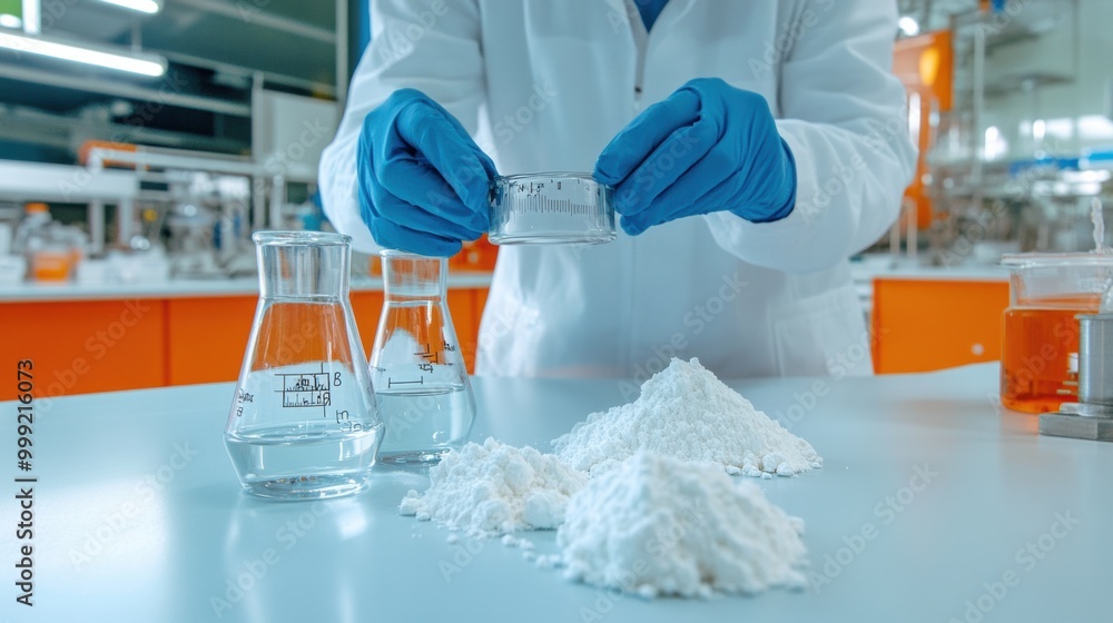 Poster laboratory experiment with chemicals and powders