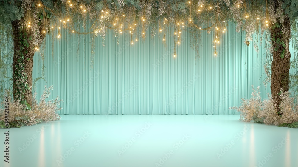 Poster a captivating display of abstract light lines with blue and green stripes layered over a shimmering 