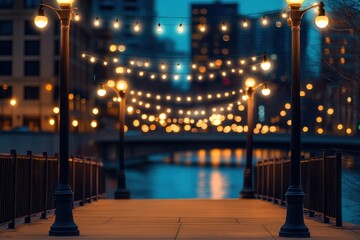 Cozy outdoor patio with string lights at night