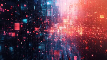 Abstract digital city landscape with colorful lights