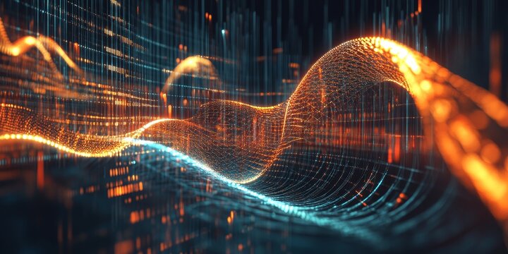 a quantum computers qubits entangling, with intricate wave functions displayed on a digital interface.