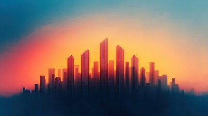 Fototapeta premium Futuristic City Skyline at Sunset Urban Landscape Modern Architecture Glowing Lights