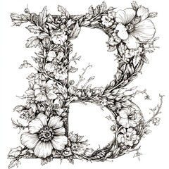Fototapeta premium A letter of the alphabet adorned with hand-drawn flowers and vines, creating a unique and organic feel