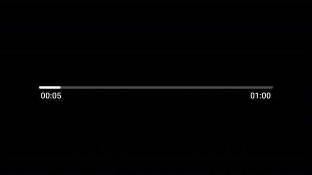 Audio music timeline bar moving with track on transparent background, One minute music video player multimedia concept, Video progress timeline bar