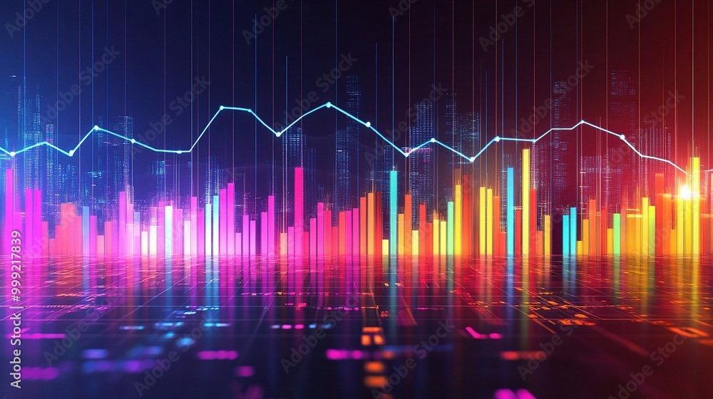 Poster colorful data visualization with dynamic graphs and lines