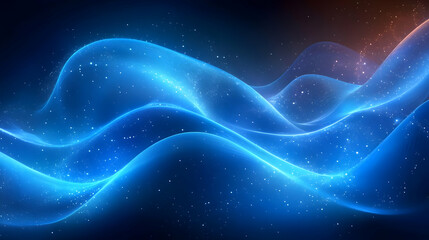 Abstract Blue Waves with Sparkling Lights: A Digital Art Creation