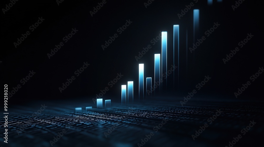 Poster abstract data visualization with light bars and dark background