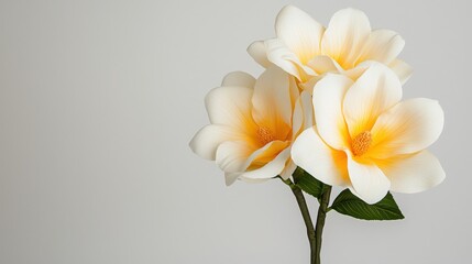 Obraz premium Elegant White Magnolia Blooms with Yellow Center Isolated on Grey Background