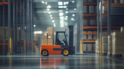 forklift transporting boxes in a warehouse