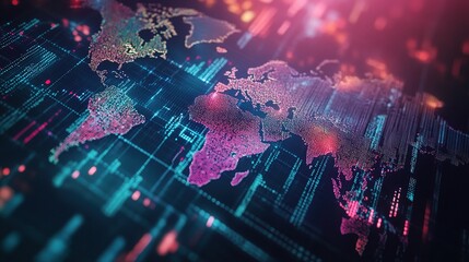 Colorful Digital World Map with Data Visualization Effects