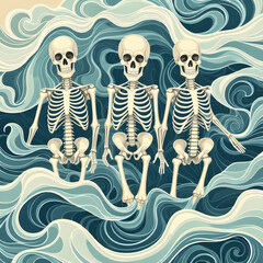 An abstract illustration of bones with soft waves surrounding them, representing bone density and skeletal health.