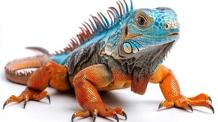 Obraz premium A climbing iguana on a white background