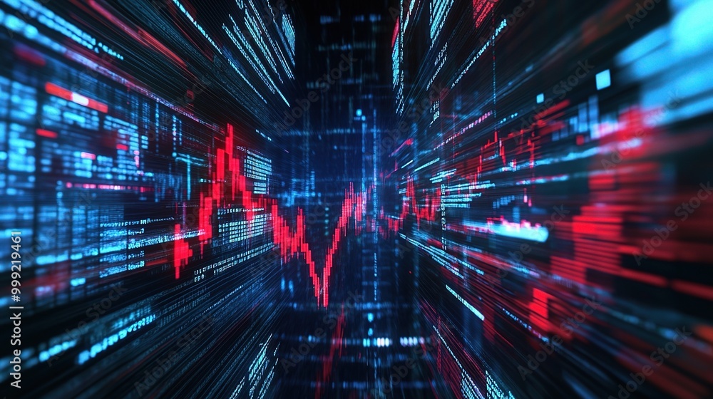 Poster abstract data visualization with red and blue colors