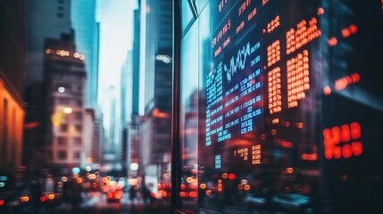 Urban Financial District with Digital Data Display