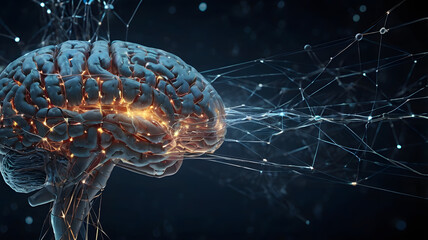 Conceptual Image of a Human Brain Integrated with Digital Networks and Neural Connections