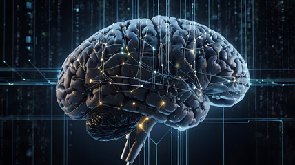 Conceptual Image of a Human Brain Integrated with Neural Networks