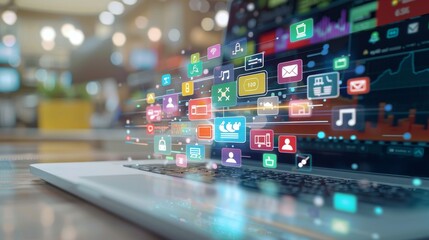 Online sales concept of digital marketing, ad, product ads, promotion of products or services through digital tools. Online advertising concept Internet advertising digital marketing Social media