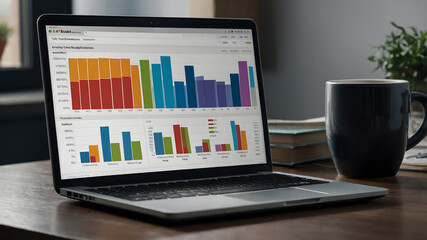 Laptop Displaying Colorful Analytics and Data Visualization